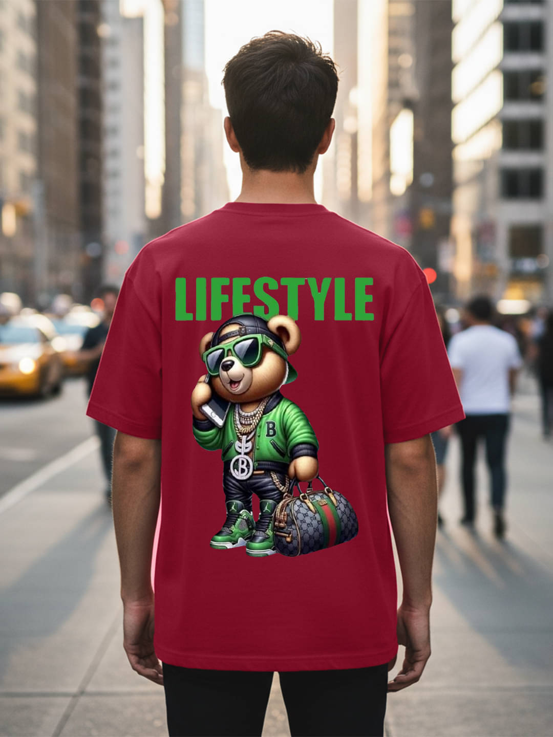 Kanhuzzz Men Cotton Oversized Fit Printed T-Shirt ( Red )     			Kanhuzzz Men Cotton Oversized Fit Printed T-Shirt ( Red )