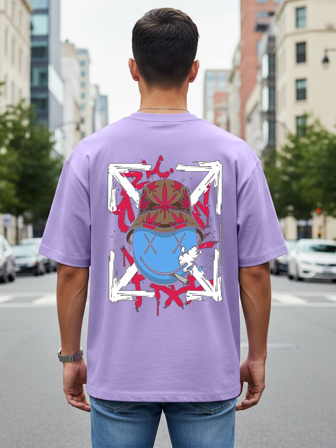 Kanhuzzz Men Cotton Oversized Fit Printed T-Shirt ( Purple )     			Kanhuzzz Men Cotton Oversized Fit Printed T-Shirt ( Purple )