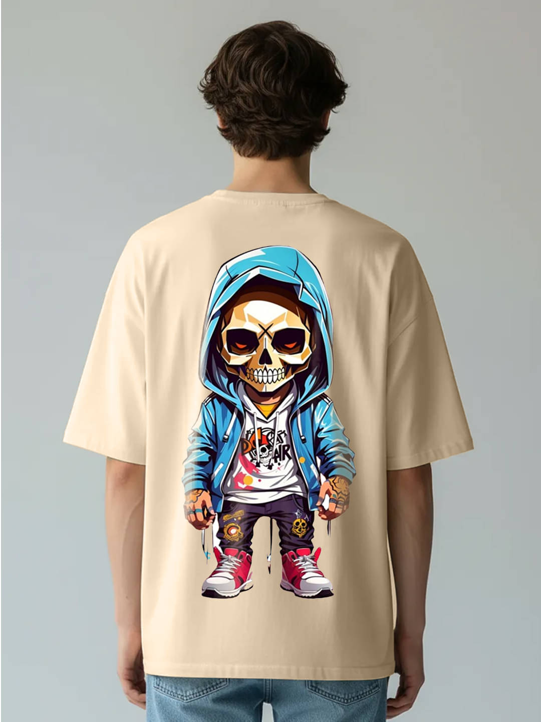 Kanhuzzz Men Cotton Oversized Fit Printed T-Shirt ( Beige )     			Kanhuzzz Men Cotton Oversized Fit Printed T-Shirt ( Beige )
