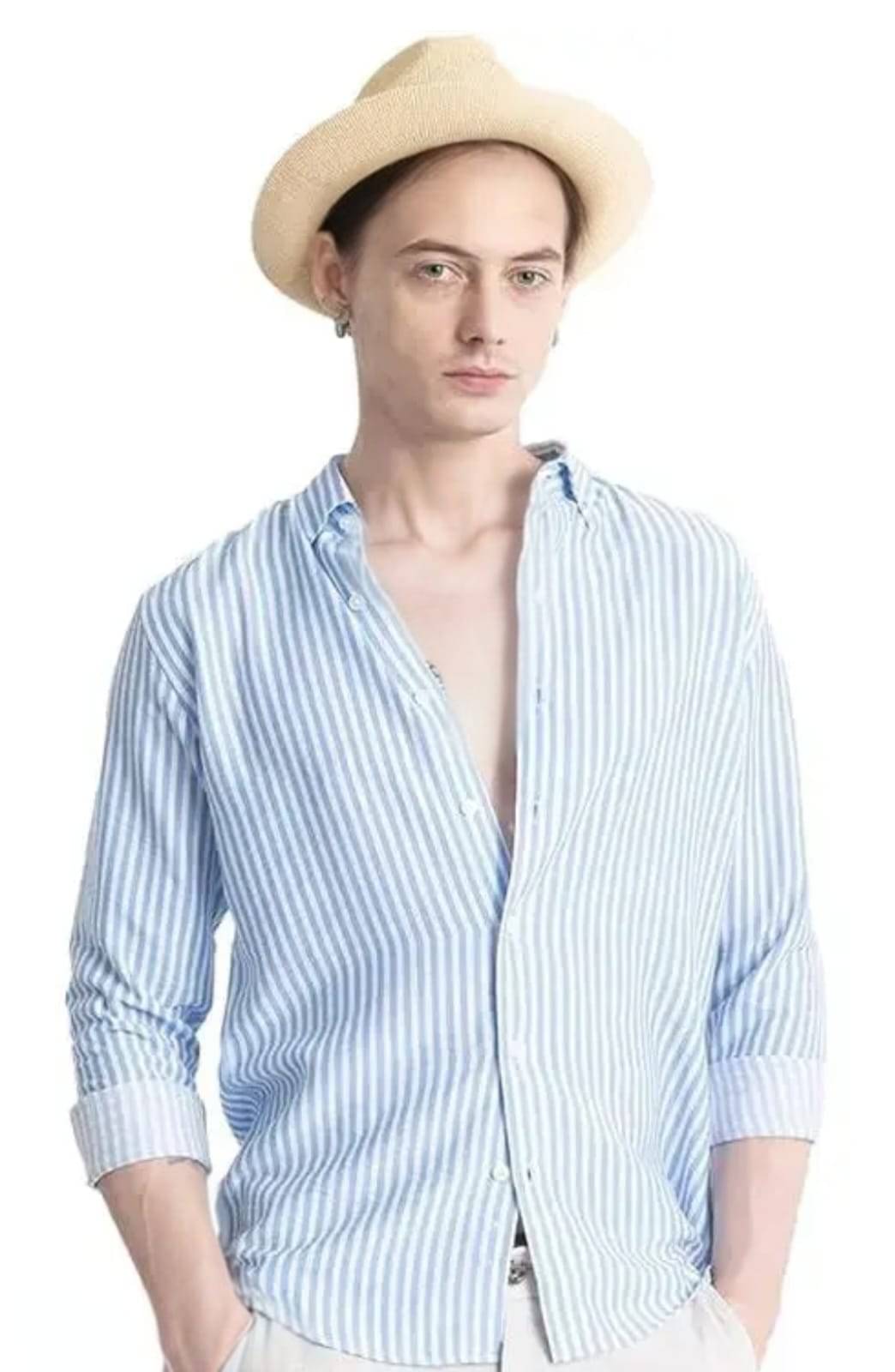 LOTUS CLOTHING Cotton Blend Regular Fit Striped Full Sleeves Men's Casual Shirt - Blue ( Pack of 1 ) LOTUS CLOTHING Cotton Blend Regular Fit Striped Full Sleeves Men's Casual Shirt - Blue ( Pack of 1 )