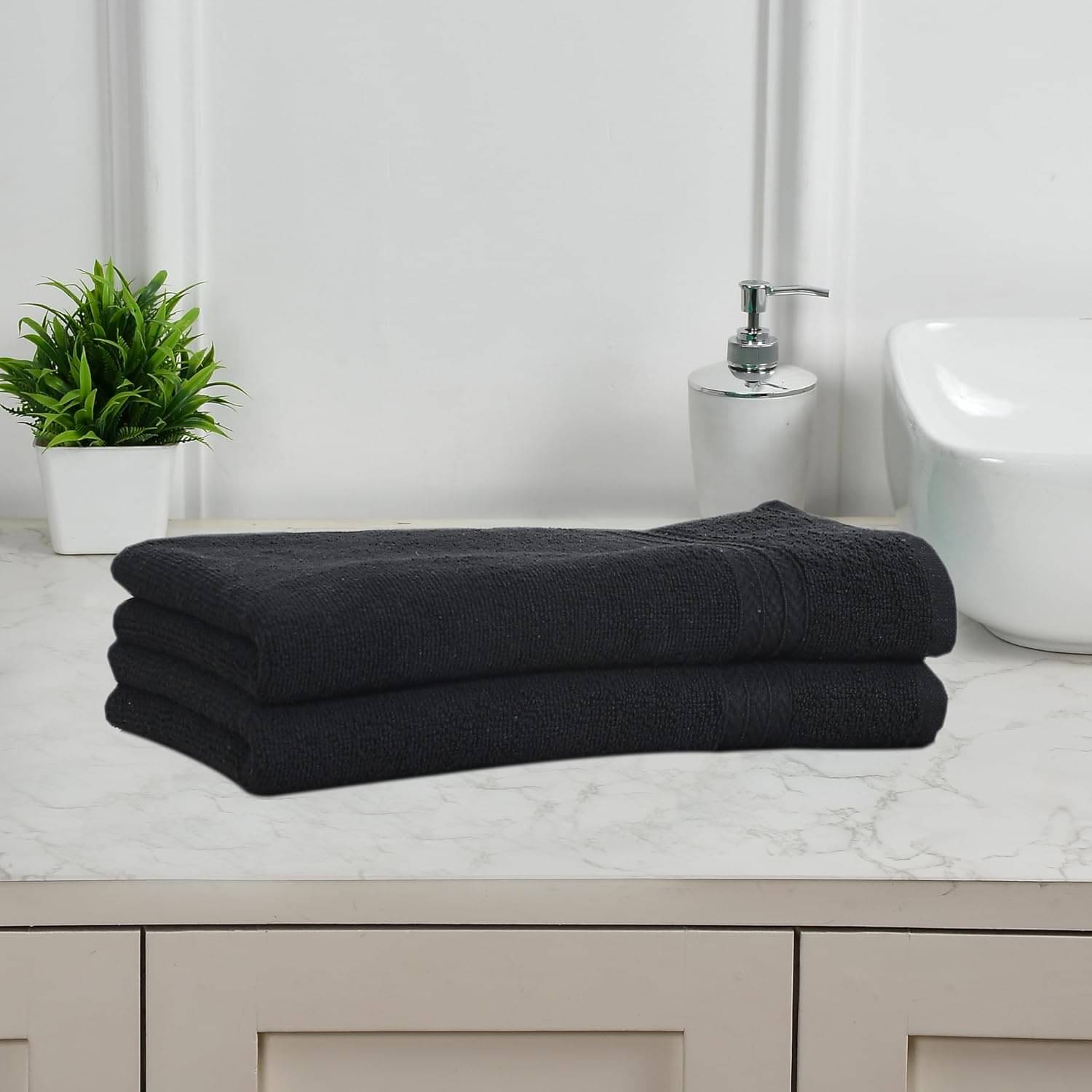     			LOVIO STORE Pack of 2 Cotton 451-500 -GSM Hand Towel ( Black )