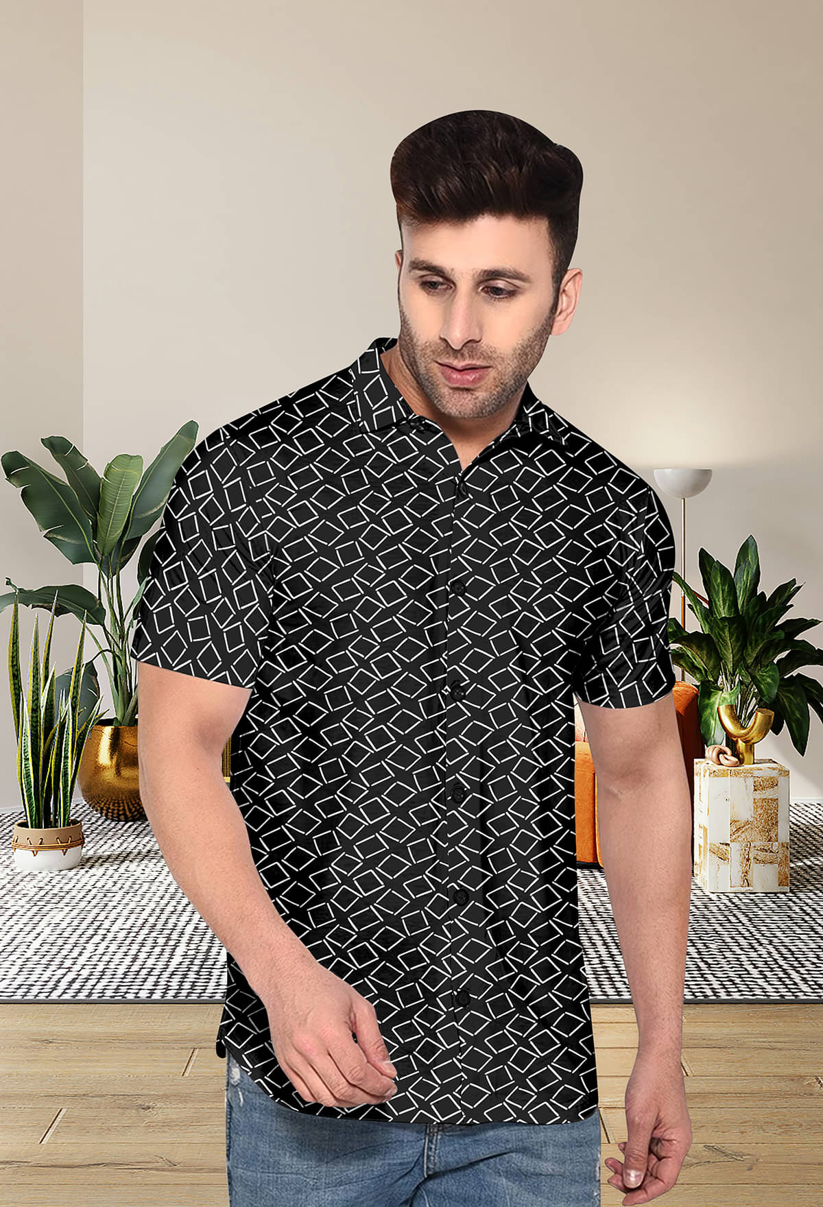     			Le Pery Polyester Regular Fit Checks Half Sleeves Men's Casual Shirt - Black ( Pack of 1 )