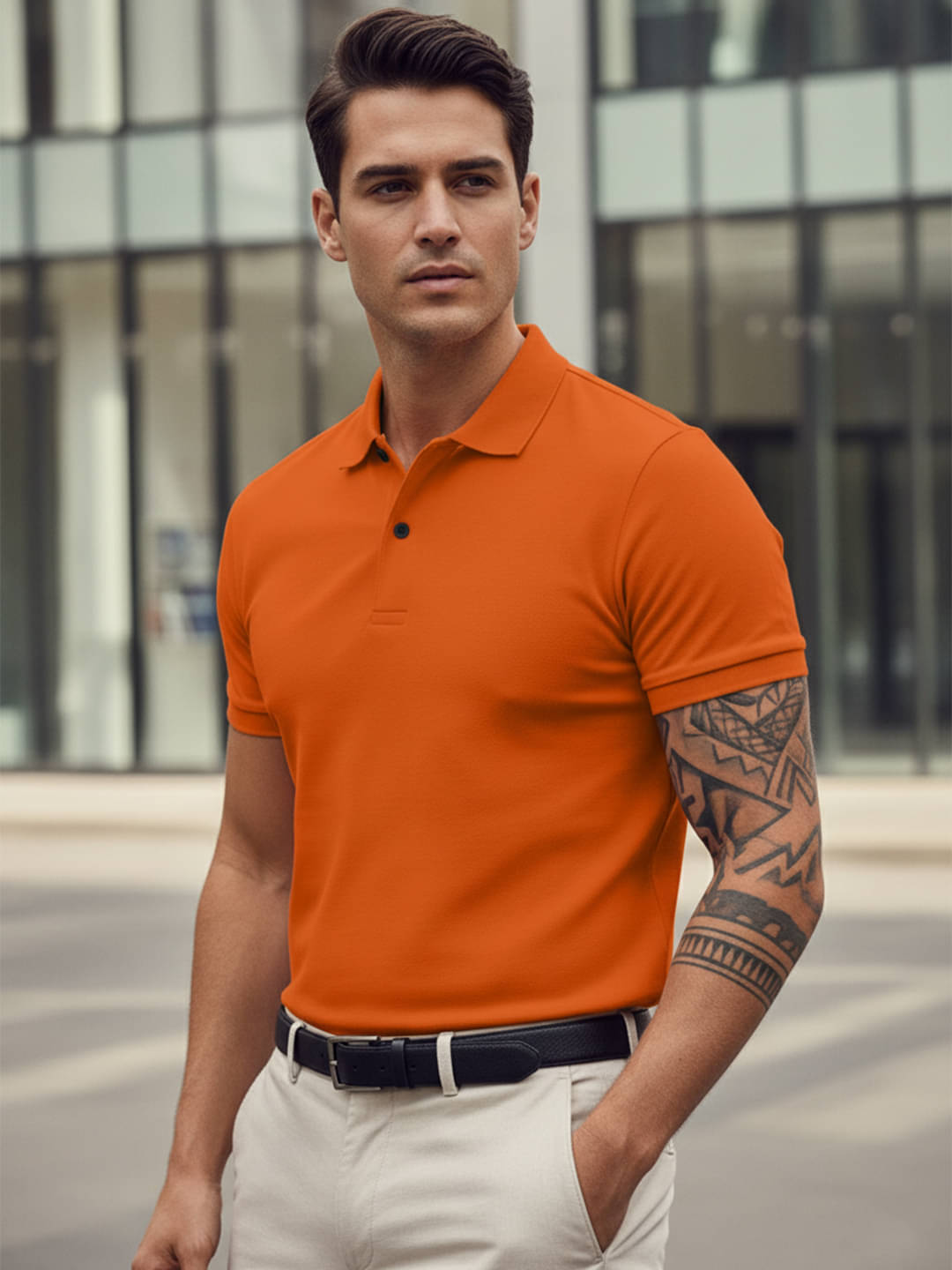 Leotude Men Cotton Blend Regular Fit Solid Polo T Shirt ( Orange ) Leotude Men Cotton Blend Regular Fit Solid Polo T Shirt ( Orange )