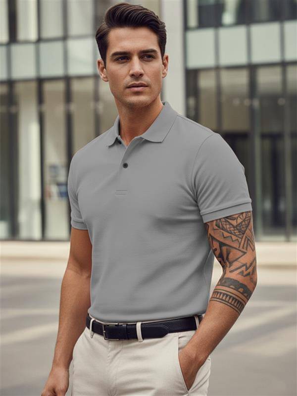 Leotude Men Cotton Blend Regular Fit Solid Polo T Shirt ( Grey ) Leotude Men Cotton Blend Regular Fit Solid Polo T Shirt ( Grey )
