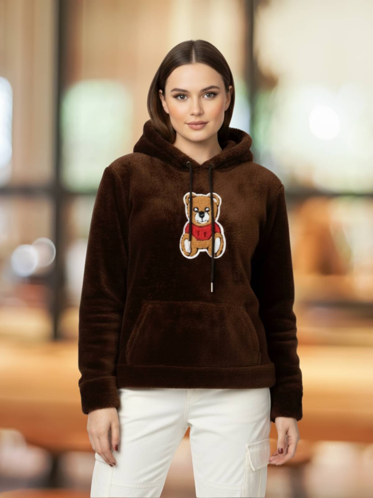 Looks United Women Fleece Hooded Sweatshirt For Heavy Winters ( Beige )     			Looks United Women Fleece Hooded Sweatshirt For Heavy Winters ( Beige )