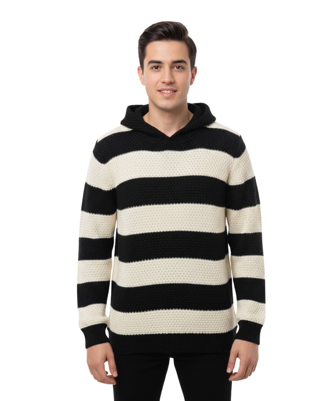     			Looks United Woollen Hooded Men's Full Sleeves Pullover Sweater - Black ( Pack of 1 )