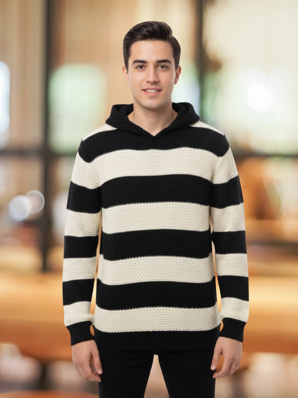     			Looks United Woollen Hooded Men's Full Sleeves Pullover Sweater - Black ( Pack of 1 )