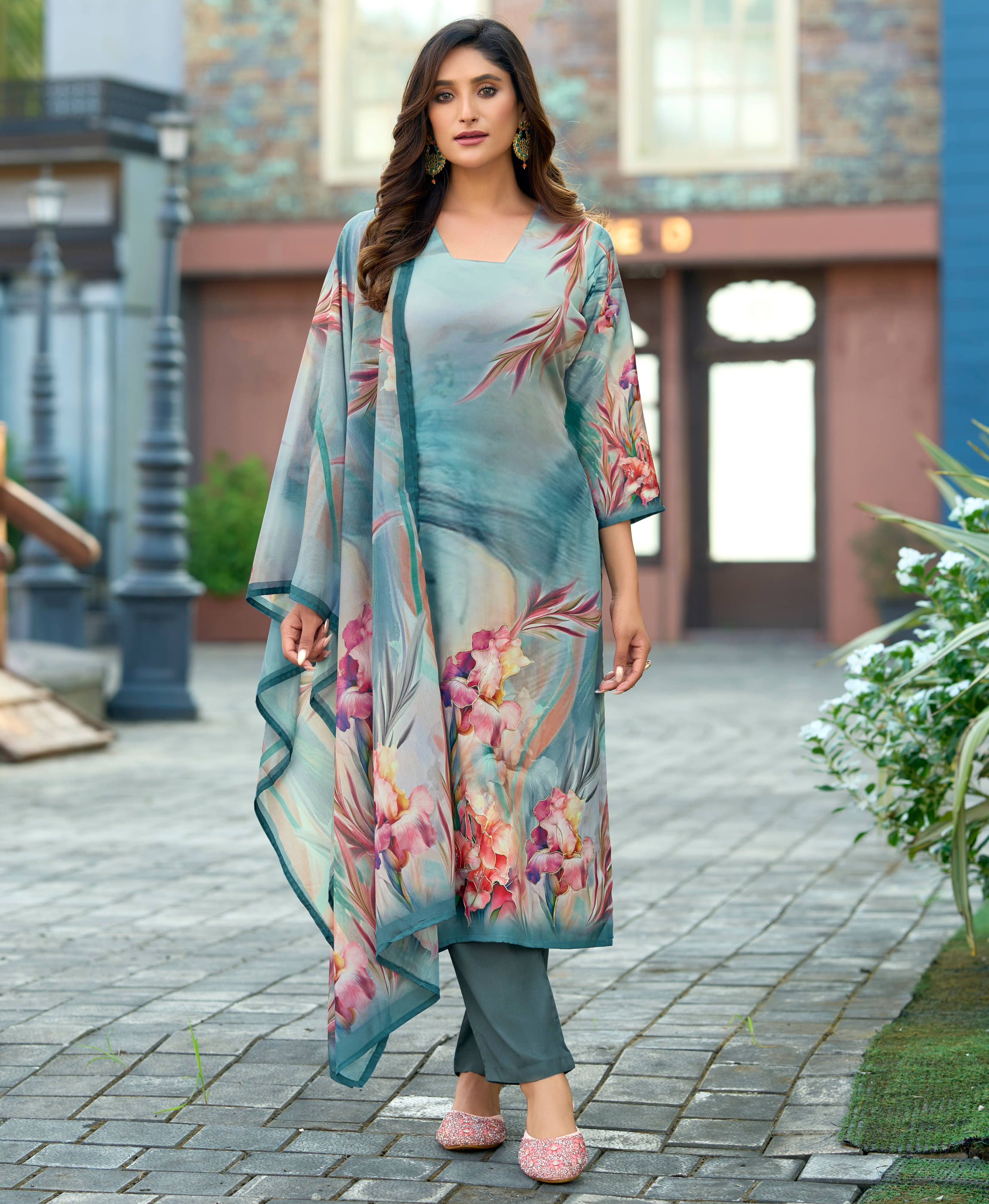 MOJILAA Women Crepe Printed Straight Kurti With Pants ( Sea Green ) MOJILAA Women Crepe Printed Straight Kurti With Pants ( Sea Green )