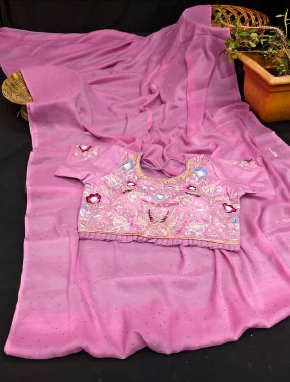     			Madhav Art Chiffon Embroidered Regular Saree With Unstitched Blouse Piece ( Pink )