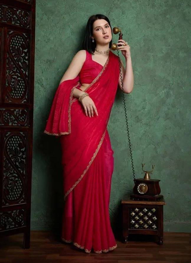     			Madhav Art Chiffon Embroidered Regular Saree With Unstitched Blouse Piece ( Pink )