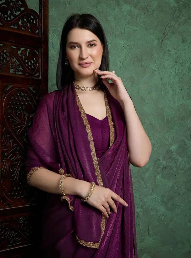     			Madhav Art Chiffon Embroidered Regular Saree With Unstitched Blouse Piece ( Purple )