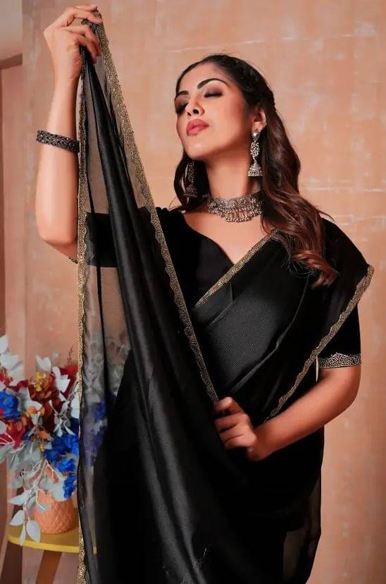    			Madhav Art Chiffon Embroidered Regular Saree With Unstitched Blouse Piece ( Black )