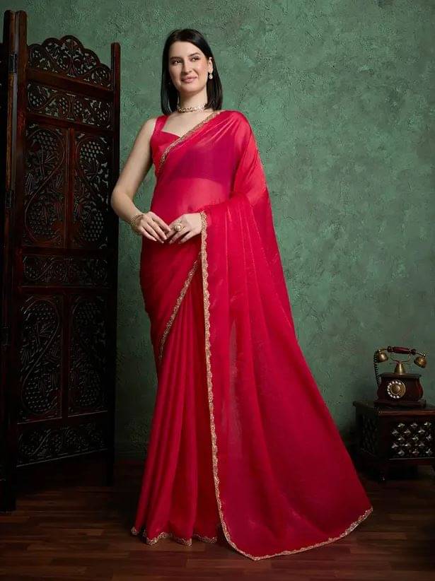     			Madhav Art Chiffon Embroidered Regular Saree With Unstitched Blouse Piece ( Pink )