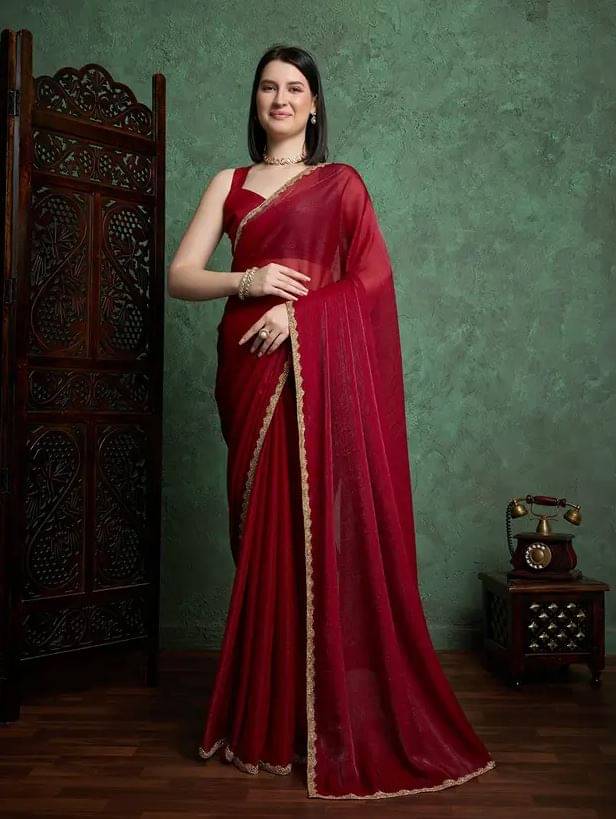     			Madhav Art Chiffon Embroidered Regular Saree With Unstitched Blouse Piece ( Red )
