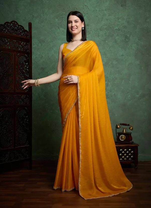 Madhav Art Chiffon Embroidered Regular Saree With Unstitched Blouse Piece ( Yellow ) Madhav Art Chiffon Embroidered Regular Saree With Unstitched Blouse Piece ( Yellow )