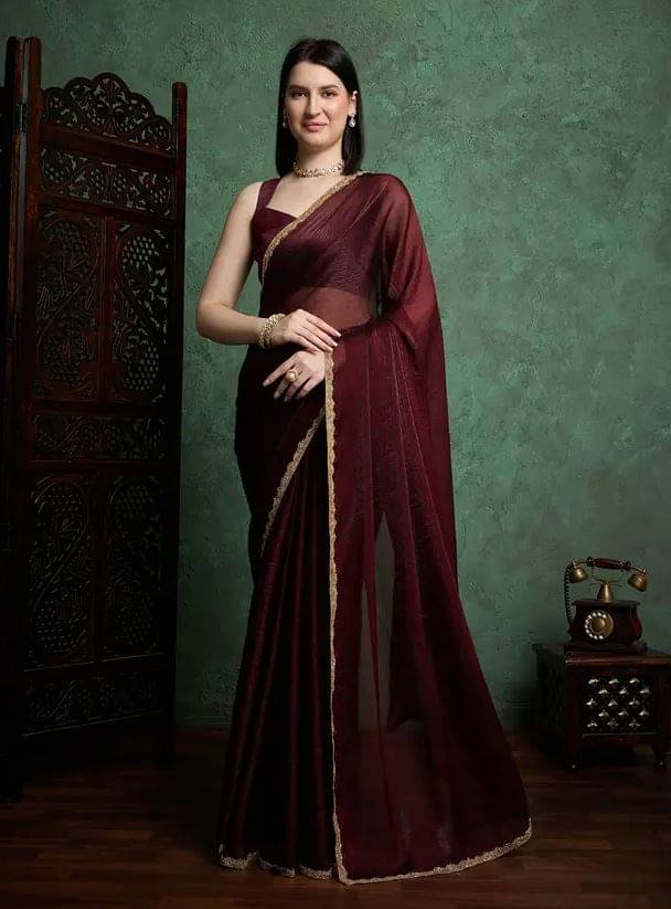     			Madhav Art Chiffon Embroidered Regular Saree With Unstitched Blouse Piece ( Maroon )