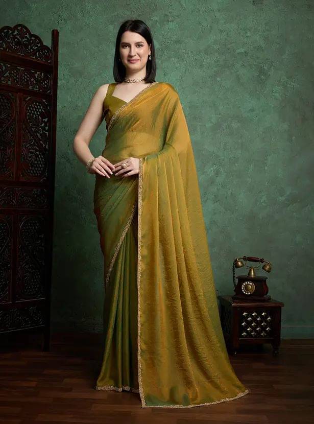     			Madhav Art Chiffon Embroidered Regular Saree With Unstitched Blouse Piece ( Gold )