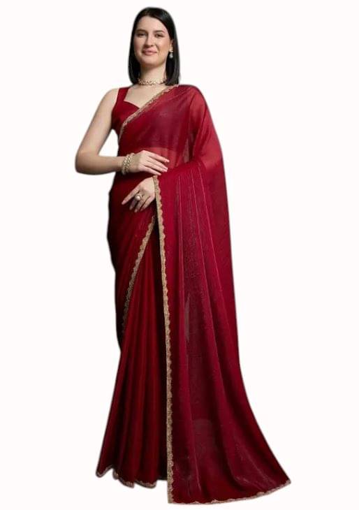     			Madhav Art Chiffon Embroidered Regular Saree With Unstitched Blouse Piece ( Red )