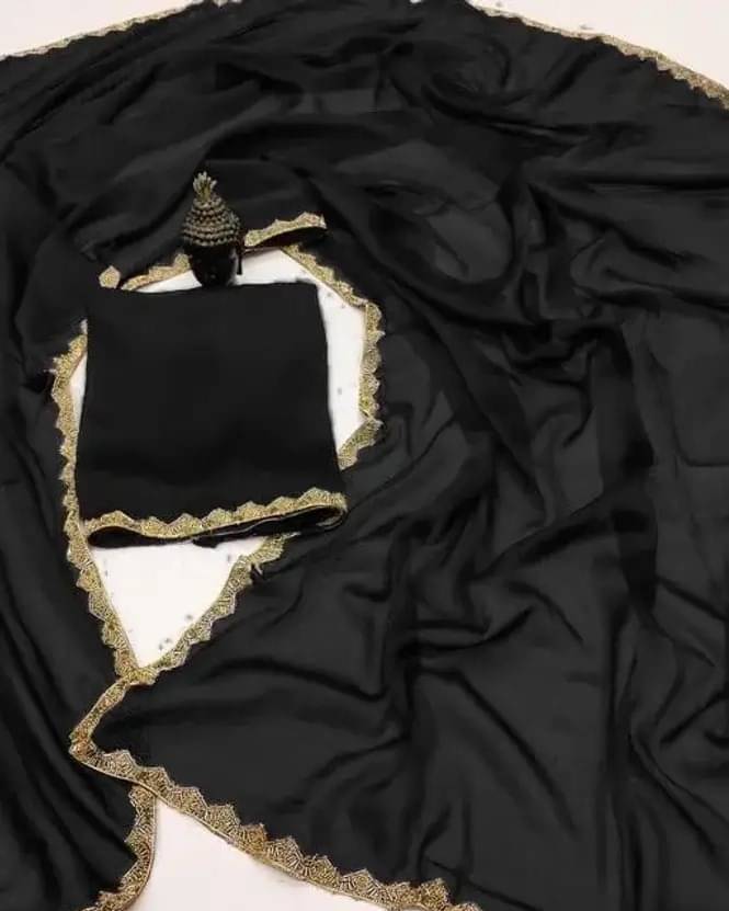 Madhav Art Chiffon Embroidered Regular Saree With Unstitched Blouse Piece ( Black ) Madhav Art Chiffon Embroidered Regular Saree With Unstitched Blouse Piece ( Black )