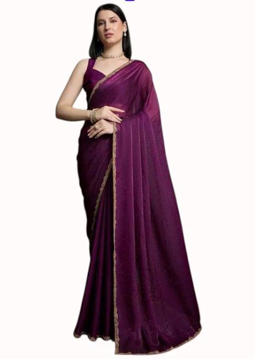     			Madhav Art Chiffon Embroidered Regular Saree With Unstitched Blouse Piece ( Purple )