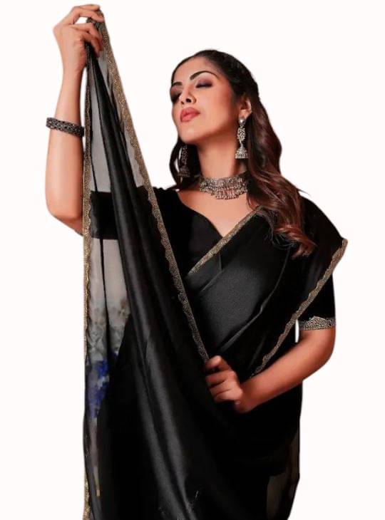     			Madhav Art Chiffon Embroidered Regular Saree With Unstitched Blouse Piece ( Black )