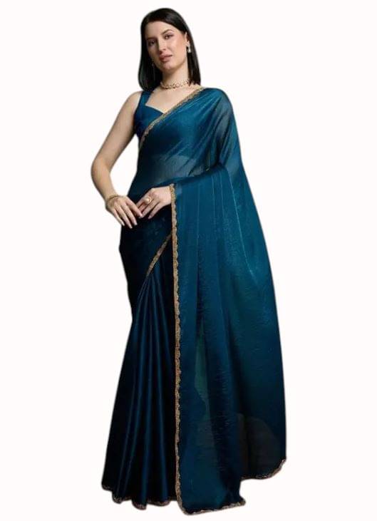 Madhav Art Chiffon Embroidered Regular Saree With Unstitched Blouse Piece ( Teal ) Madhav Art Chiffon Embroidered Regular Saree With Unstitched Blouse Piece ( Teal )