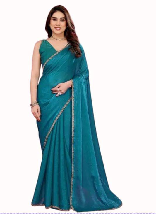     			Madhav Art Chiffon Embroidered Regular Saree With Unstitched Blouse Piece ( Teal )