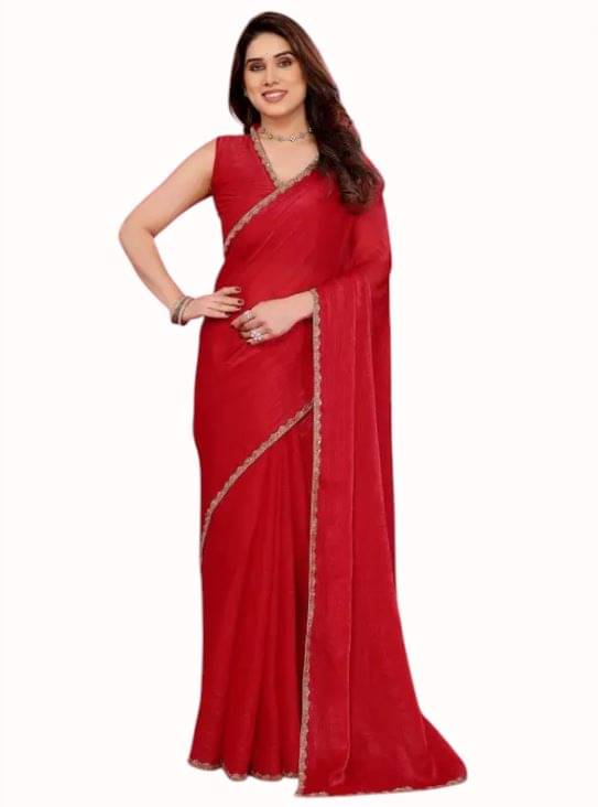     			Madhav Art Chiffon Embroidered Regular Saree With Unstitched Blouse Piece ( Red )