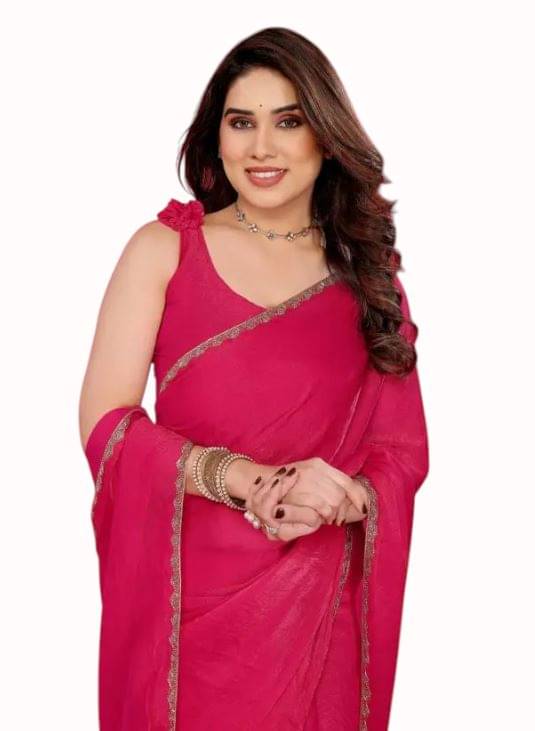 Madhav Art Chiffon Embroidered Regular Saree With Unstitched Blouse Piece ( Pink ) Madhav Art Chiffon Embroidered Regular Saree With Unstitched Blouse Piece ( Pink )