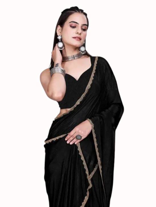 Madhav Art Chiffon Embroidered Regular Saree With Unstitched Blouse Piece ( Black ) Madhav Art Chiffon Embroidered Regular Saree With Unstitched Blouse Piece ( Black )
