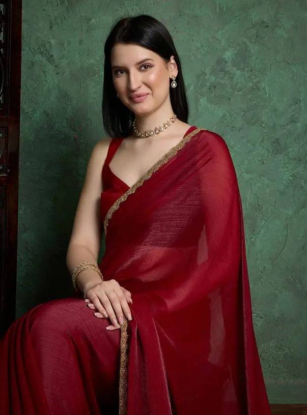 Madhav Art Chiffon Embroidered Regular Saree With Unstitched Blouse Piece ( Red ) Madhav Art Chiffon Embroidered Regular Saree With Unstitched Blouse Piece ( Red )