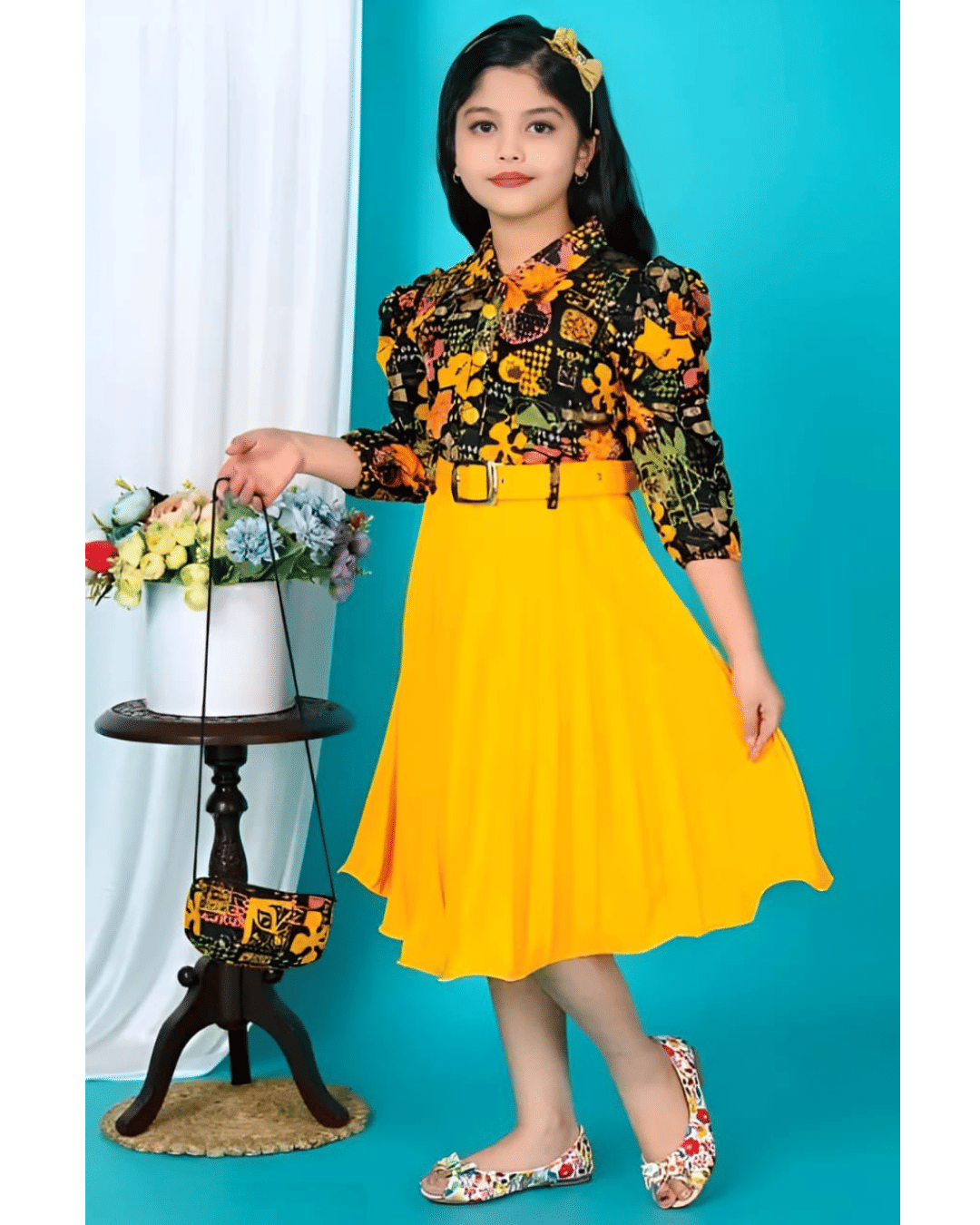     			NAMIA Silk Blend Frock For Girls ( Pack of 1 , Yellow )