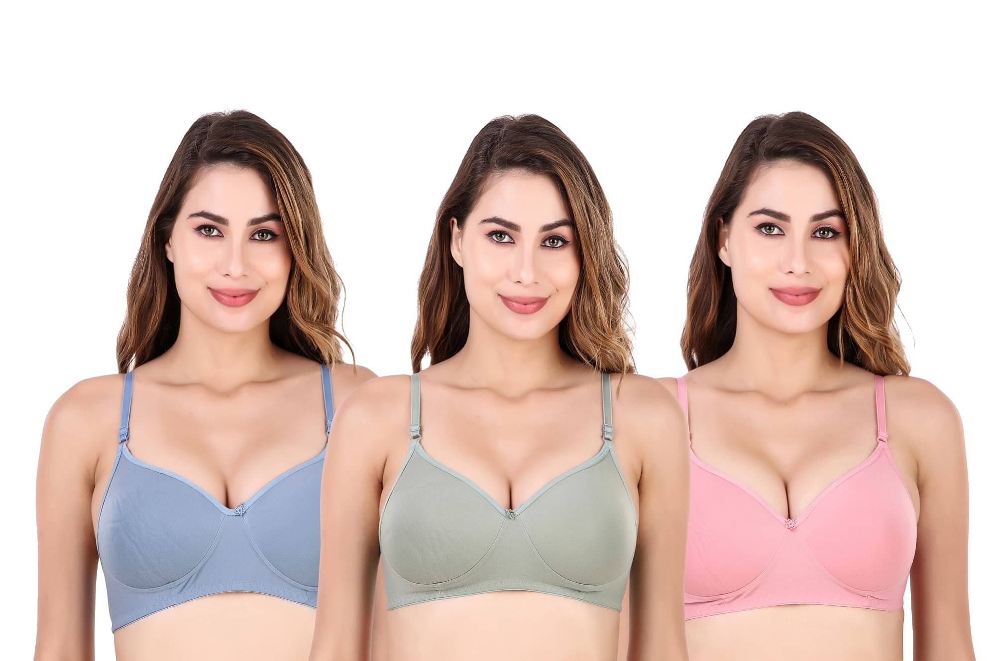     			NITAMB Pack of 1 Cotton Blend Lightly Padded Bralette Bra For Women ( Blue,Pink,Olive )