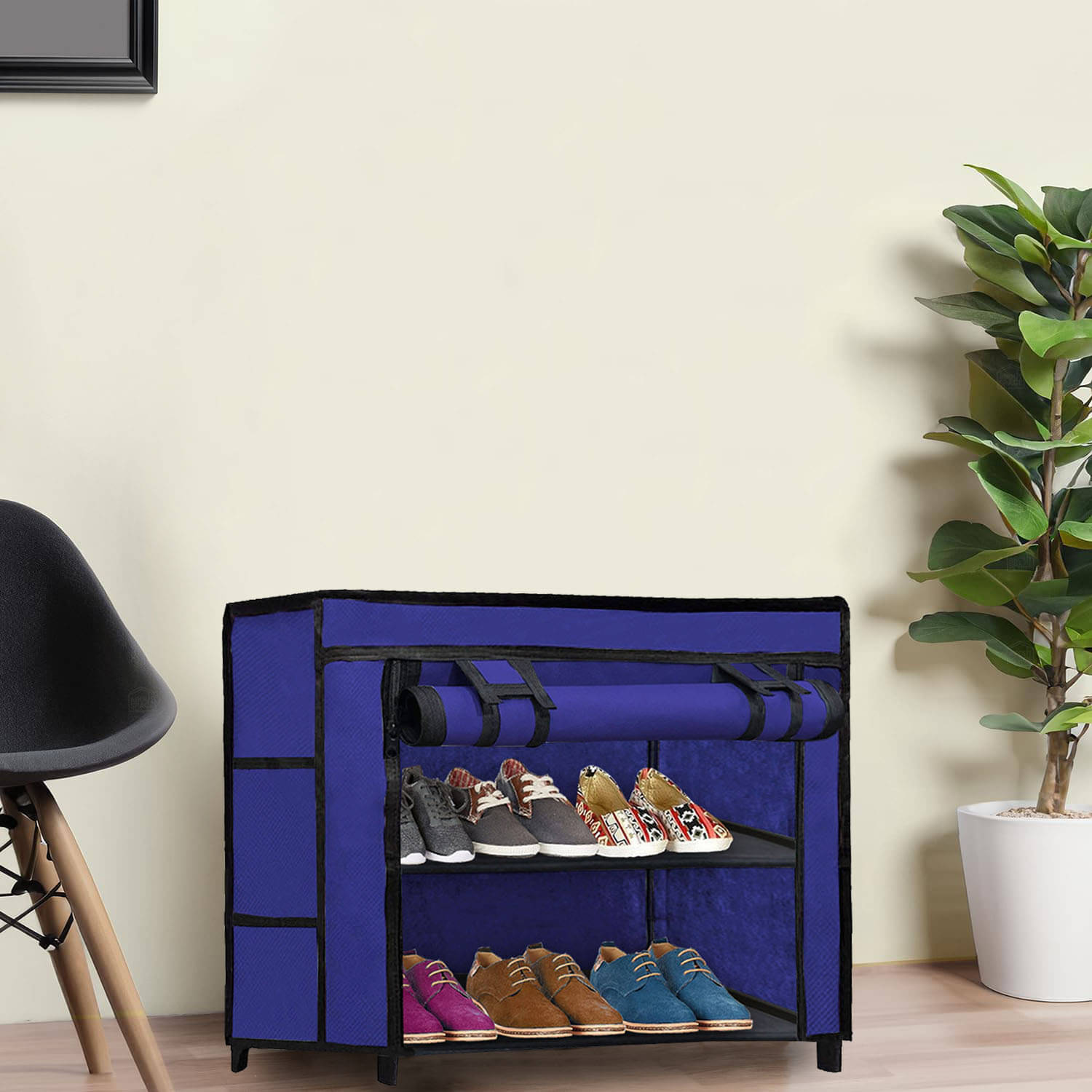     			Non-Woven Fabric Blue Shoe Rack – 2-Tier with Easy Assembly