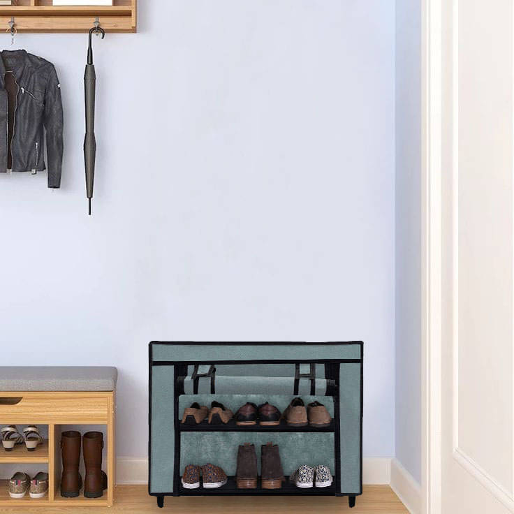     			Non-Woven Fabric Grey Shoe Rack – 2-Tier with Easy Assembly