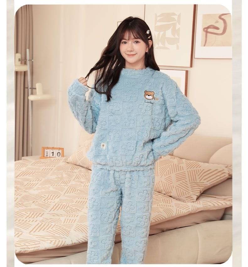     			Osmos Woollen Solid Women T-shirt with Pyjama ( Blue )