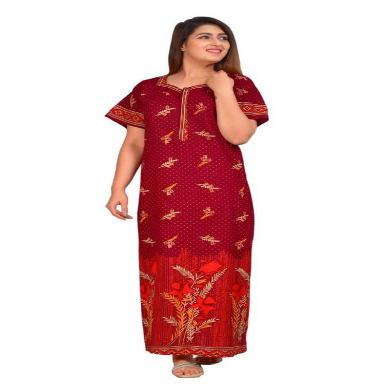     			Purple Flamingo Cotton Printed Women Regular Nighty ( Maroon )