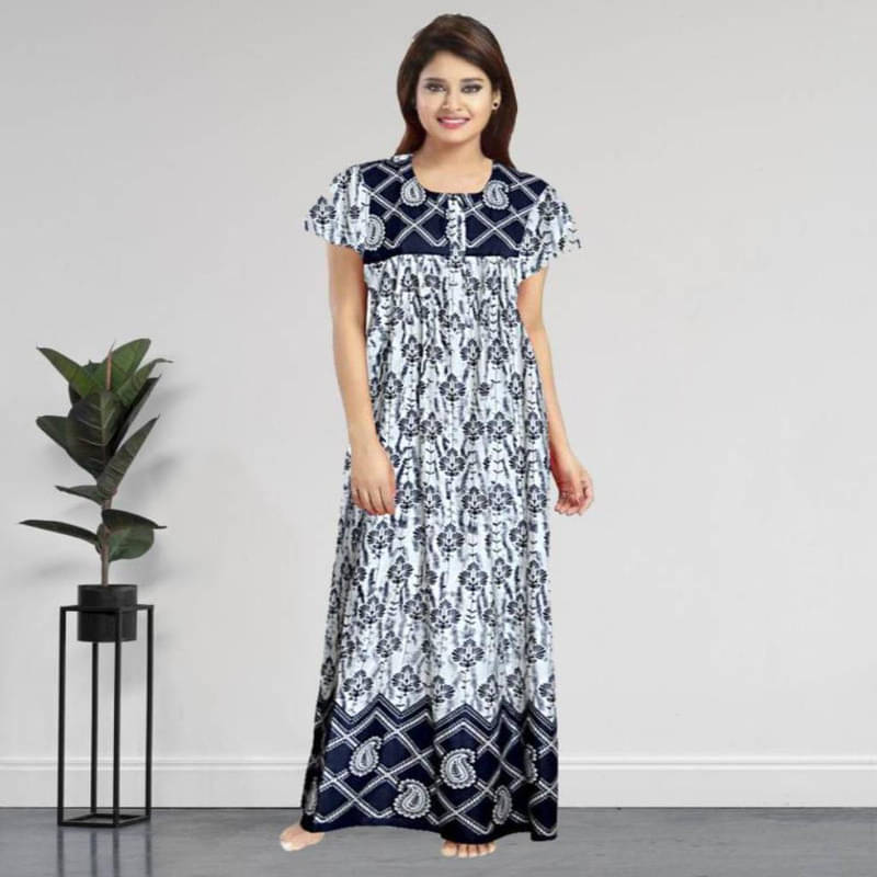     			Purple Flamingo Cotton Printed Women Regular Nighty ( Blue )