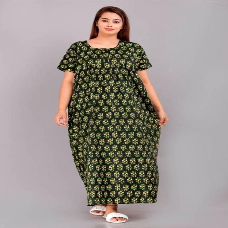     			Purple Flamingo Cotton Printed Women Regular Nighty ( Green )