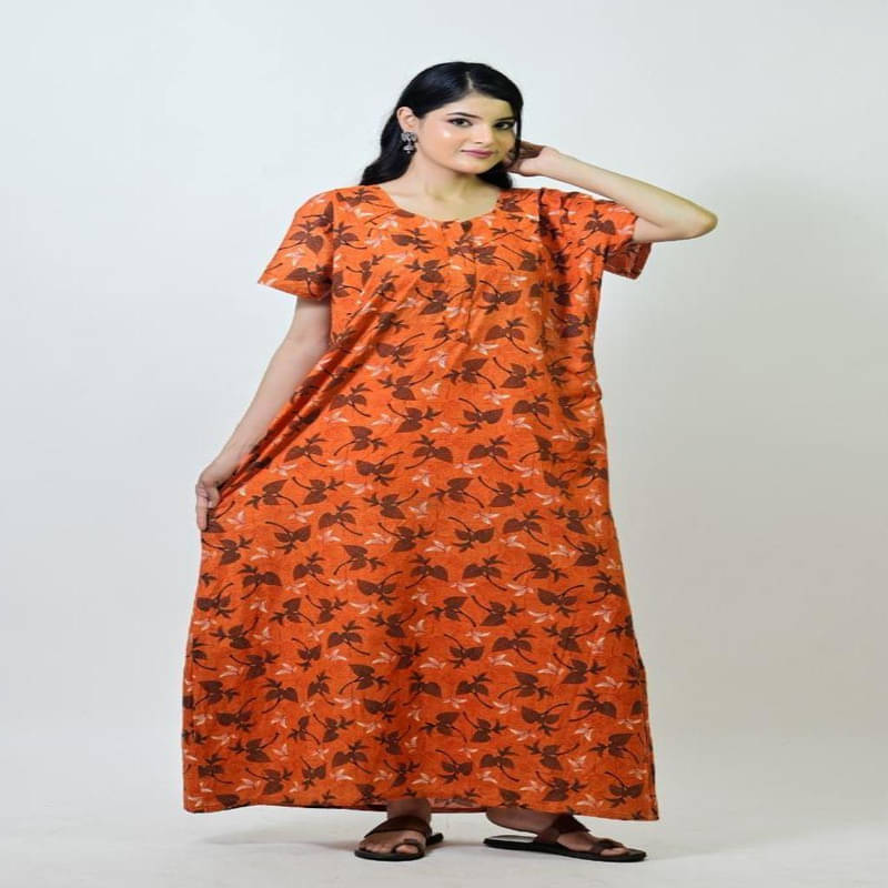     			Purple Flamingo Cotton Printed Women Regular Nighty ( Orange )