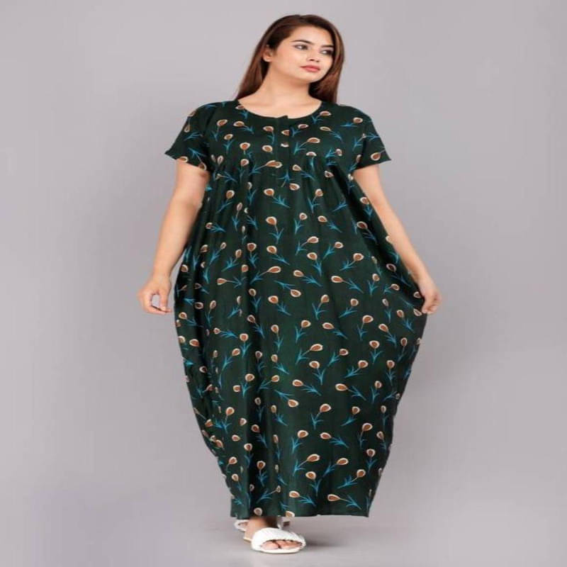     			Purple Flamingo Cotton Printed Women Regular Nighty ( Green )