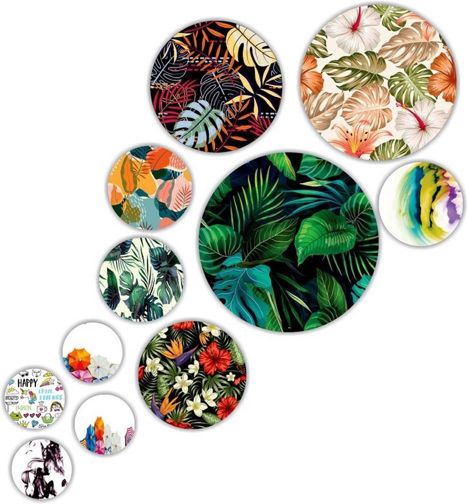     			SNFArt Set Of 11 Modern Art Flower Round Self Adhesive Wall Paintings Living Room Decor items Digital Reprint 21 inch x 26 inch Painting