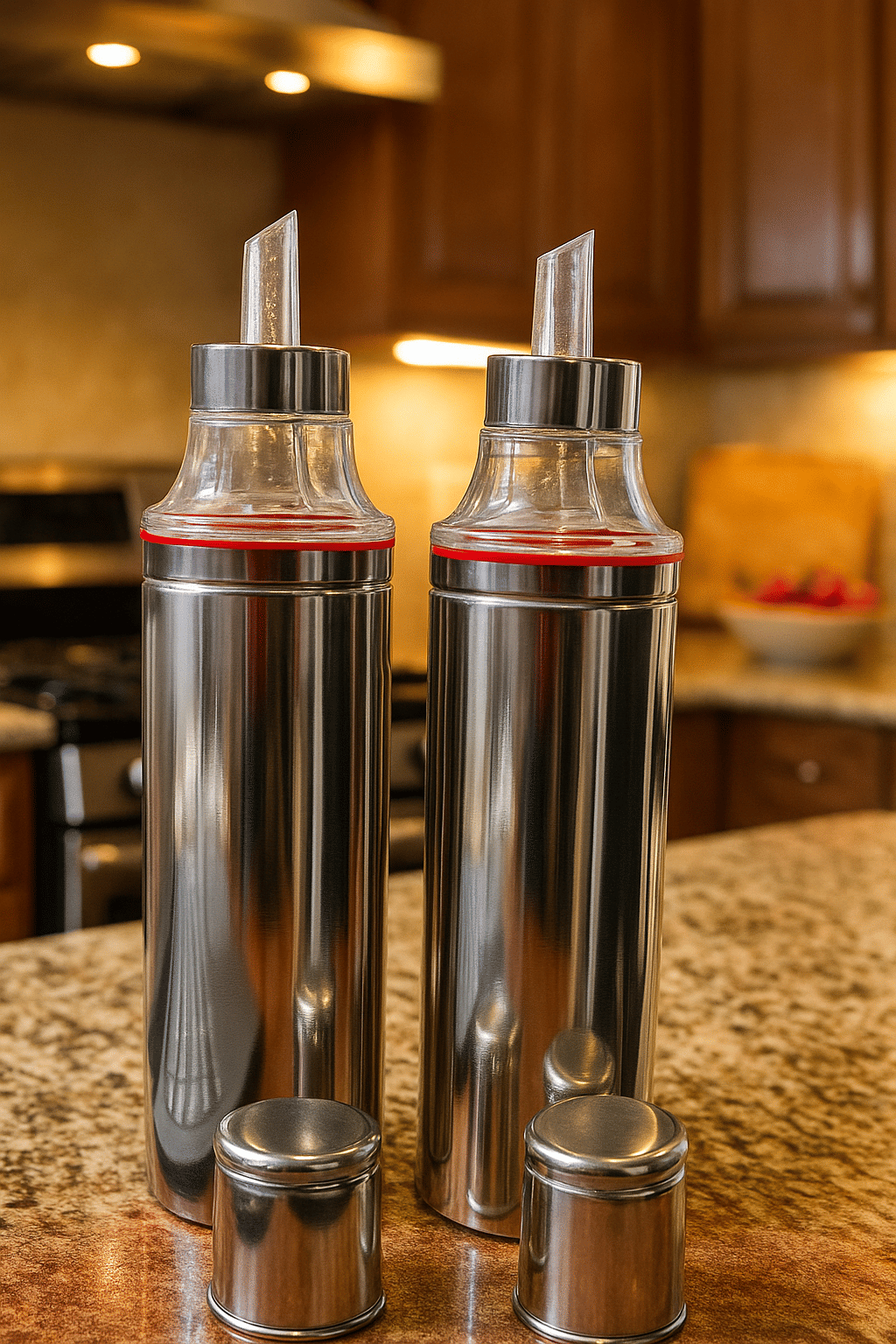 STEEPLE Oil Dispenser Steel Silver Oil Container ( Set of 2 )