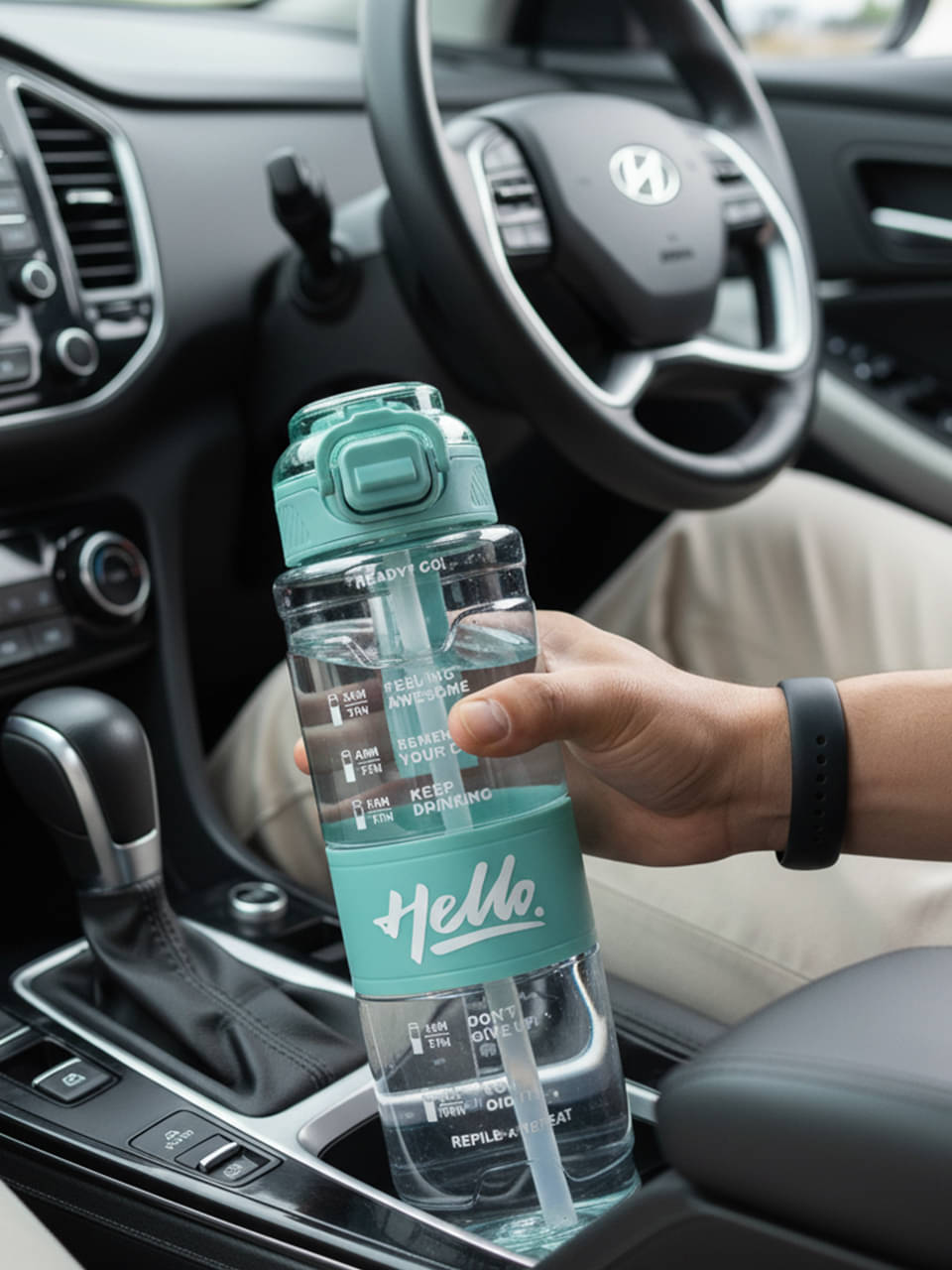     			Sageware Hello Printed 1000ml Water Bottle for Gym Office Green Plastic Sipper Water Bottle 1000 mL ( Set of 1 )