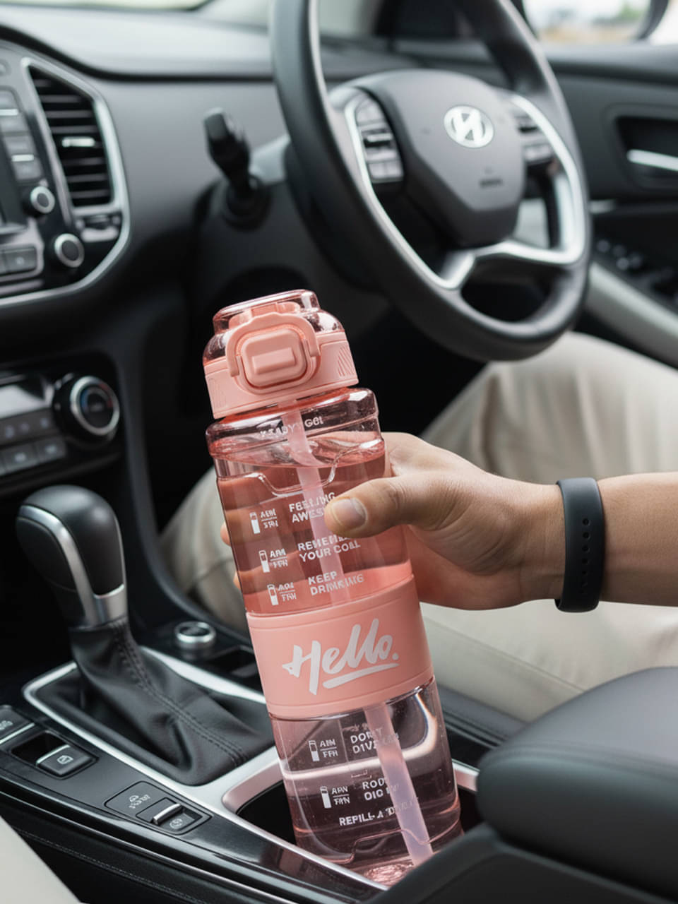 Sageware Hello Printed 1000ml Water Bottle for Gym Office Pink Plastic Sipper Water Bottle 1000 mL ( Set of 1 )     			Sageware Hello Printed 1000ml Water Bottle for Gym Office Pink Plastic Sipper Water Bottle 1000 mL ( Set of 1 )