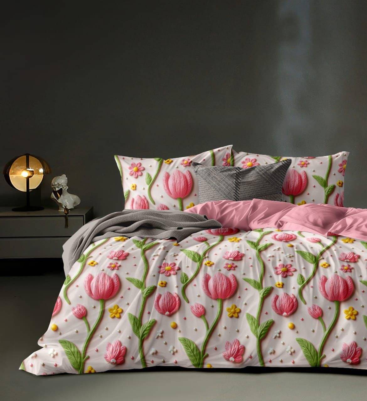     			Sky Tex Glace Cotton 1 Double Queen Bedsheet with 2 Pillow Covers ( Pink )