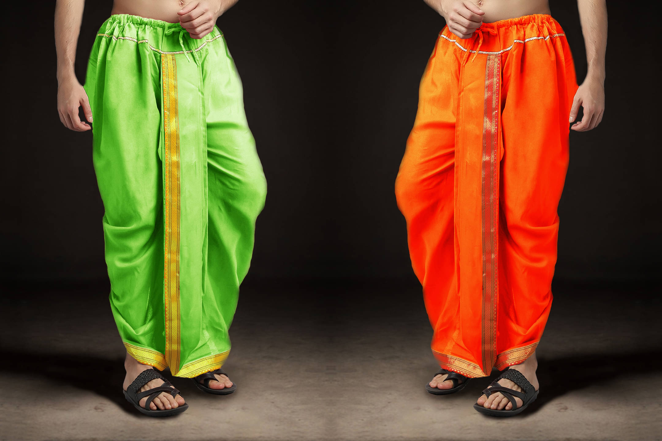    			Spewim Polyester Men's Dhoti Orange ( Pack of 2 )