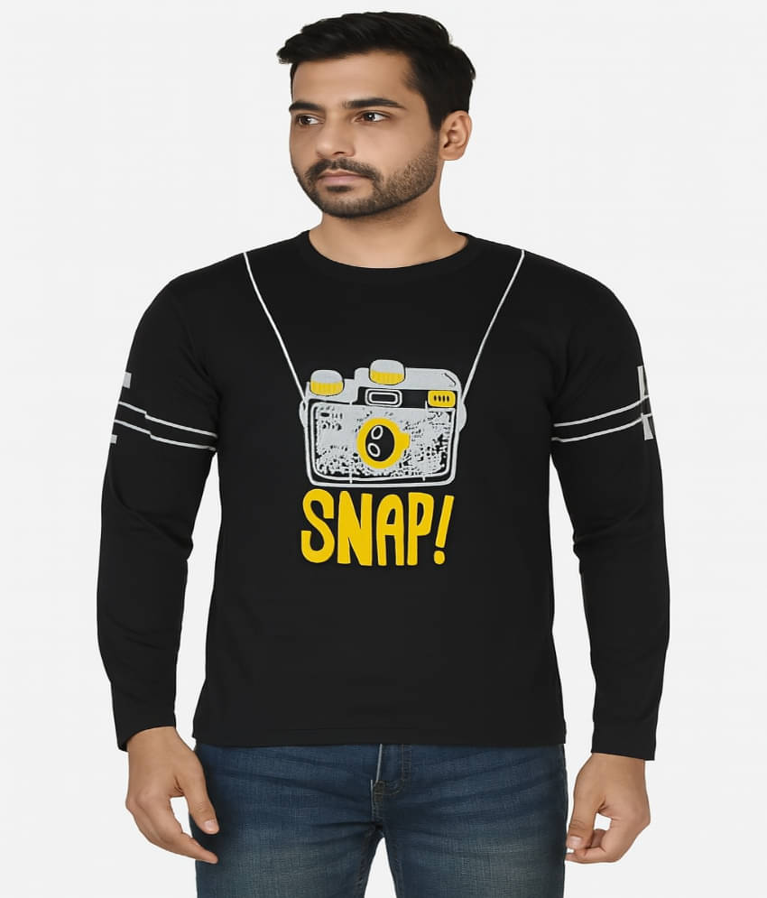     			Stelino Men Cotton Blend Regular Fit Self Design T-Shirt ( Black )