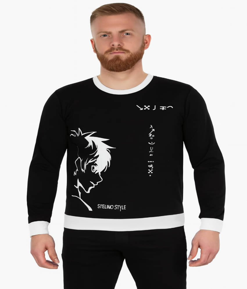 Stelino Men Cotton Blend Regular Fit Self Design T-Shirt ( Black ) Stelino Men Cotton Blend Regular Fit Self Design T-Shirt ( Black )