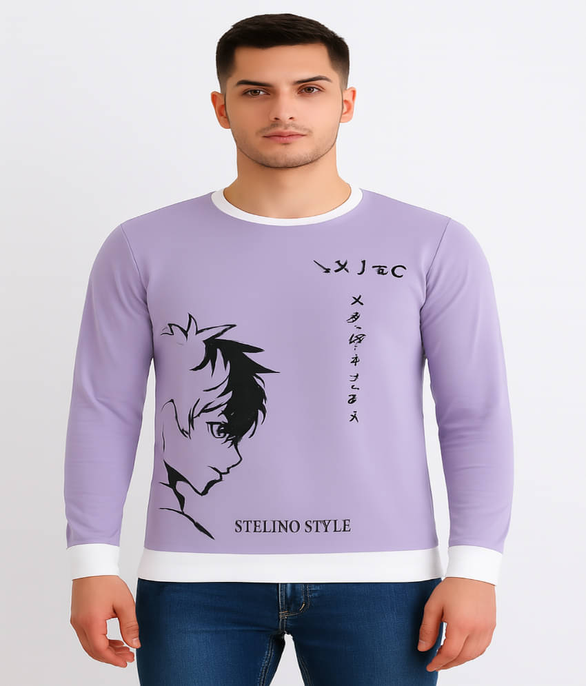 Stelino Men Cotton Blend Regular Fit Self Design T-Shirt ( Purple ) Stelino Men Cotton Blend Regular Fit Self Design T-Shirt ( Purple )